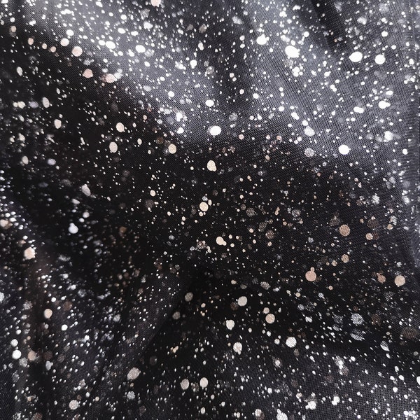 Black Tulle Fabric,Silver Paint Dots Tulle,Sparkle Tulle,Wedding Bridal Veil Dress Lace Tulle Fabric,DIY Clothing Sewing Supplies,59" Width