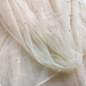 Champagne / Ivoire / Perles Blanches Tulle, Tulle doux, Tulle perlé, Tissu tulle pour voiles de mariée, Tulle perles, 59 Largeur image 8