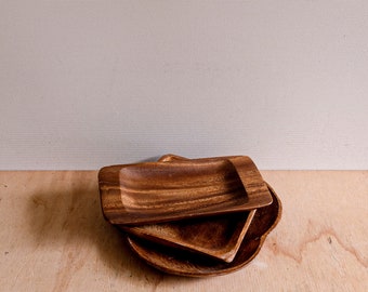 Set of 3 small wooden monkey pod/trinket dishes in various shapes