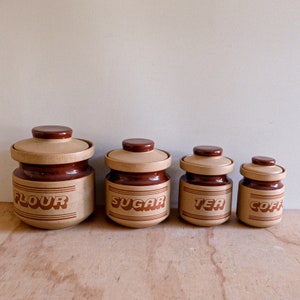 Vintage 70’s/set of 4/retro/ceramic/flour, sugar, tea and coffee canisters