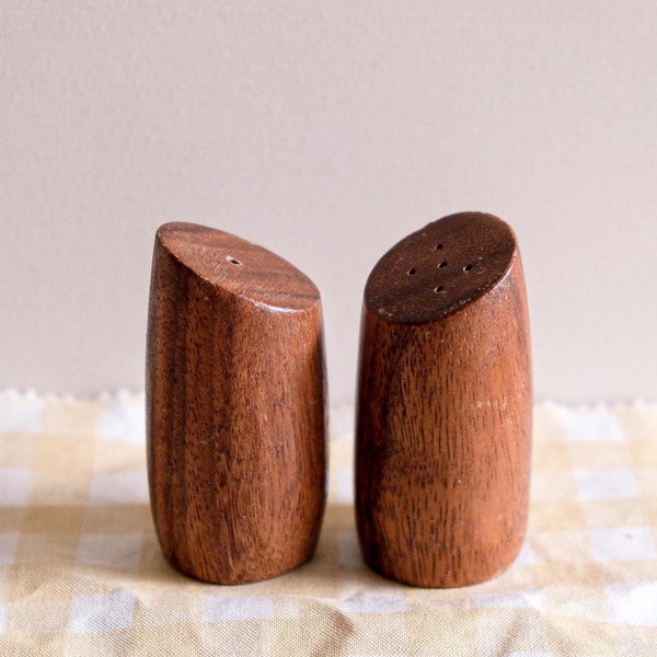 Vintage teak wood mid century salt and pepper shakers/retro table ware