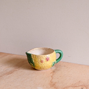 Vintage handmade/ceramic/pottery/lemon shaped/hand painted/milk/cream jug/gravy pourer/lemon themed jug