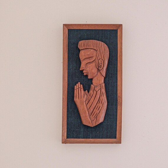 Vintage Teak Framed Praying Boy Wall Art Etsy Australia