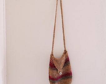 Vintage woven Seagrass/straw purple/red/yellow bag with handles