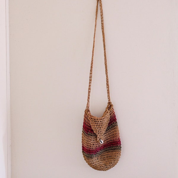 Vintage woven Seagrass/straw purple/red/yellow bag with handles