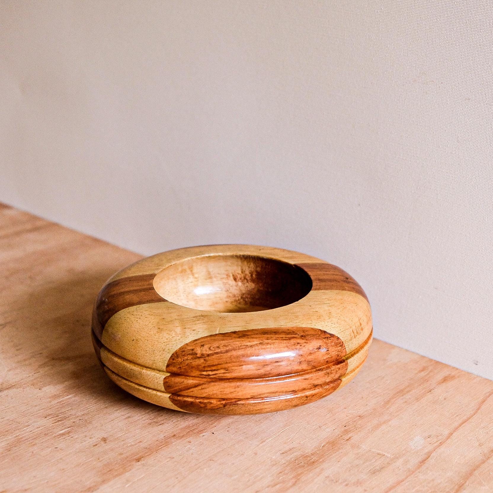 Vintage handmade/striped/wooden trinket bowl