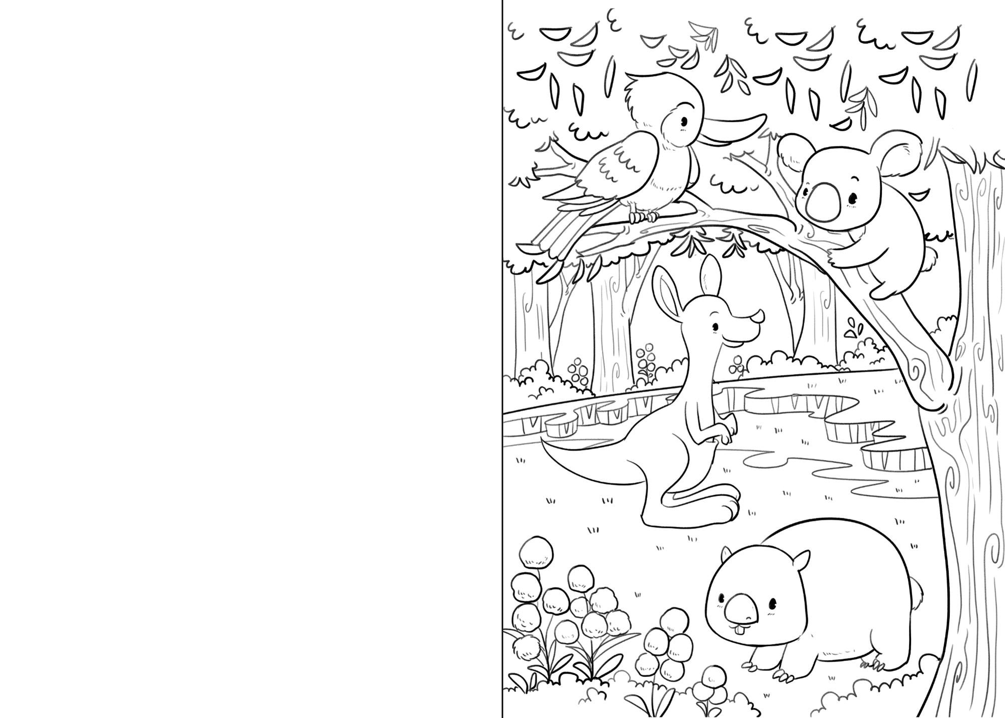Print Australian Animals Colouring in Greeting Card Digital Download - Etsy