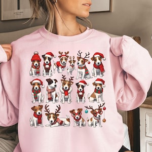 JRT hondenkerstshirt, Jack Russell Terrier hond kersttrui, vintage hondenshirt ronde hals, cadeau hond persoon haar, cadeau kerst haar