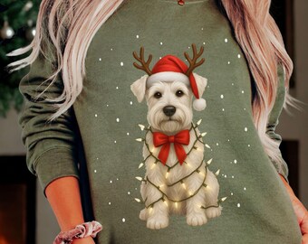 White Schnauzer Christmas Sweatshirt, Holiday Dog Lovers Person Shirt, Dog Person Sweater Her, Dog Gift for Christmas Crewnecked Sweatshirt