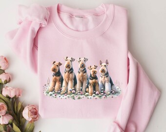 Airedale Terrier Dog Mama Sweatshirt, Spring Floral Design
