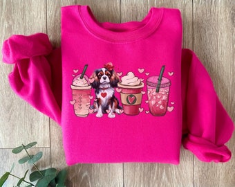 King Charles Cavalier Spaniel Pink Sweatshirt, Valentine's Dog Mom Gift