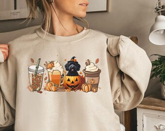 Goldendoodle Halloween Sweatshirt, Pumpkin Spice Coffee Dog Lover Gift