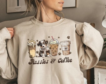 Aussie Dog Mom Sweatshirt, Australian Shepherd and Coffee Gift