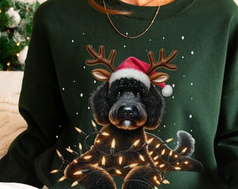 Black Doodle Christmas Shirt, Dog Christmas Sweatshirt, Goldendoodle Dog Shirt Crewnecked, Gift Dog Person Her, Sweater Gifts Christmas Her