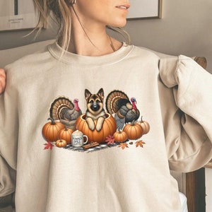 German Shepherd Thanksgiving Shirt, Dog Sweatshirt Crewnecked, Seasonal Fall Sweatshirt, Pumpkin Dog Shirt, GSD Mom Person Gift Sweater Hers