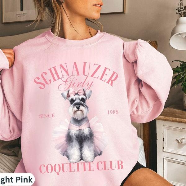 Schnauzer Pink Bow Pink Bow Shirt, Balletcore Dog Mama Sweatshirt,Dog Person Sweater,Softcore Aesthetic Dog Mom Social Club Dog Gift Hers