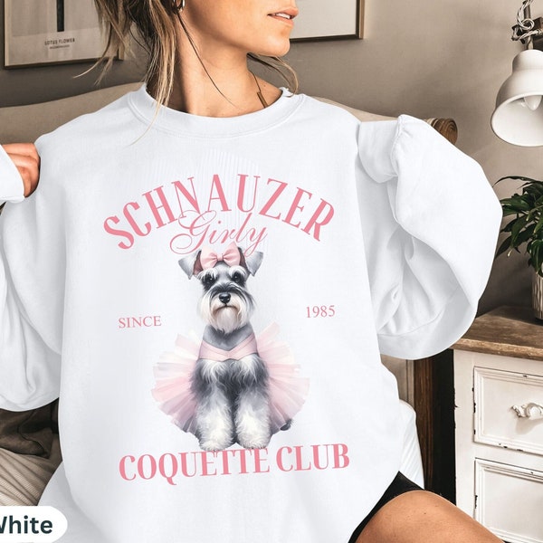 Schnauzer Pink Bow Pink Bow Shirt, Balletcore Dog Mama Sweatshirt,Dog Person Sweater,Softcore Aesthetic Dog Mom Social Club Dog Gift Hers