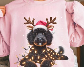 Black Doodle Christmas Shirt, Dog Christmas Sweatshirt, Goldendoodle Dog Shirt Crewnecked, Gift Dog Person Her, Sweater Gifts Christmas Her