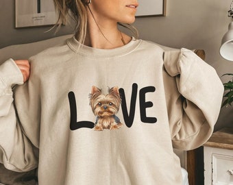 Yorkie Mom Crewnecked Sweatshirt, Love Yorkshire Terrier Dog