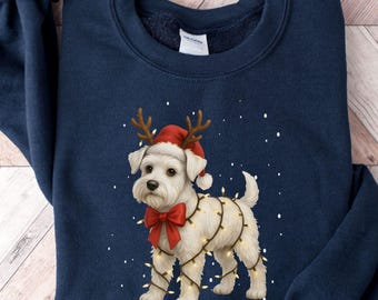 White Schnauzer Christmas Sweatshirt, Holiday Dog Lovers Person Shirt, Dog Person Sweater Her, Dog Gift for Christmas Crewnecked Sweatshirt