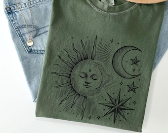 Celestial Shirt, Sun Moon Stars Shirt, Witch Witchy Person Gift, Astrology Boho Tshirt,Comfort Colors, Mystical Shirt,Cosmic Astronomy Shirt