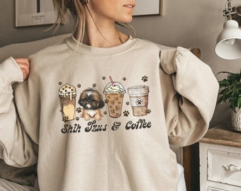 Sudadera con diseño de Shih Tzu Mom, perro y café