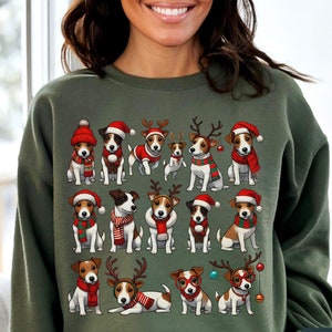 JRT hondenkerstshirt, Jack Russell Terrier hond kersttrui, vintage hondenshirt ronde hals, cadeau hond persoon haar, cadeau kerst haar