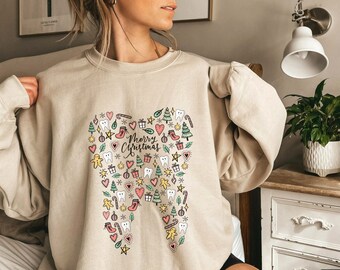 Funny Christmas Dental Hygienist Sweatshirt - Cute Graphic Pullover For Women, Crewneck Long Sleeve