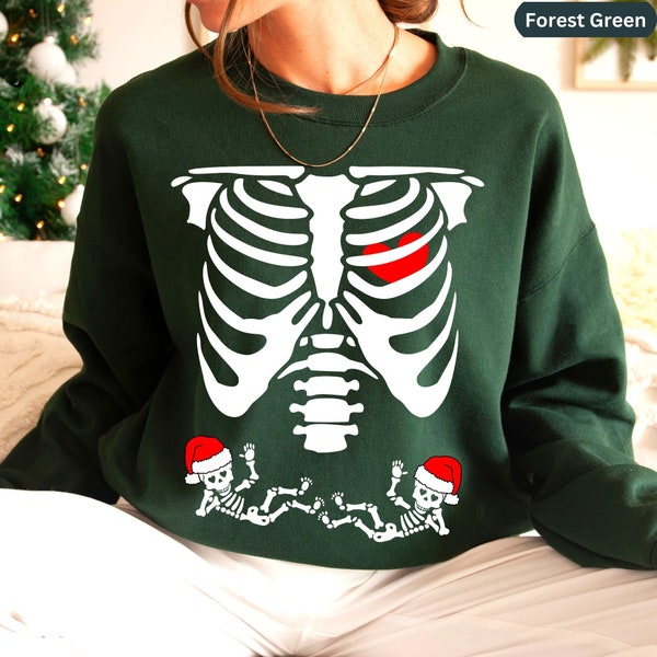 Expecting Twins Sweater, Baby Skeleton Shirt, Christmas Pregnancy Reveal Sweatshirts, Maternity Baby Announcement Shirts, New Mom to be Gift