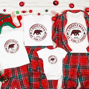 2025 Rustic Family Christmas T Shirts, Matching Family T Shirts, Christmas at the Cabin 2025 Tshirt Country Gift, Set Bear Family Tees Xmas