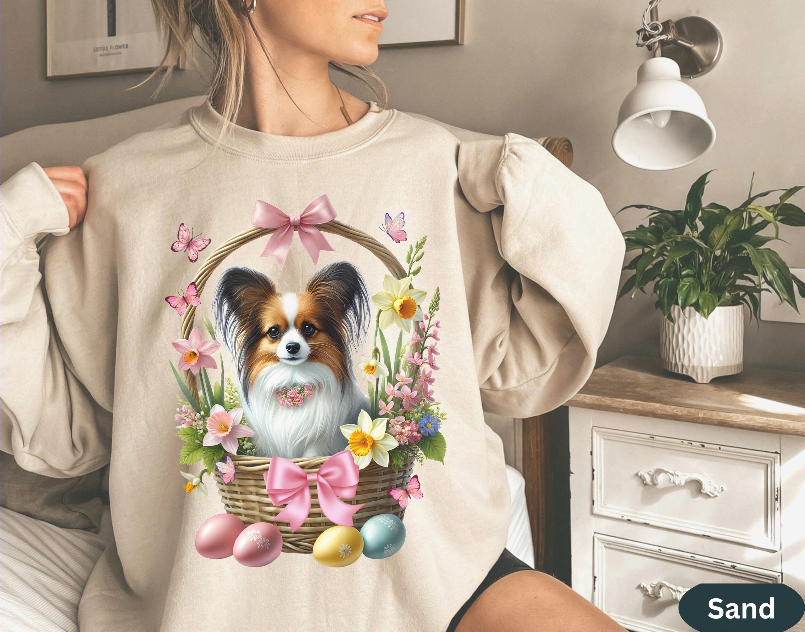 Papillon Easter Shirt, Dogs Sweatshirt, Dog Shirt Crewnecked, Dog