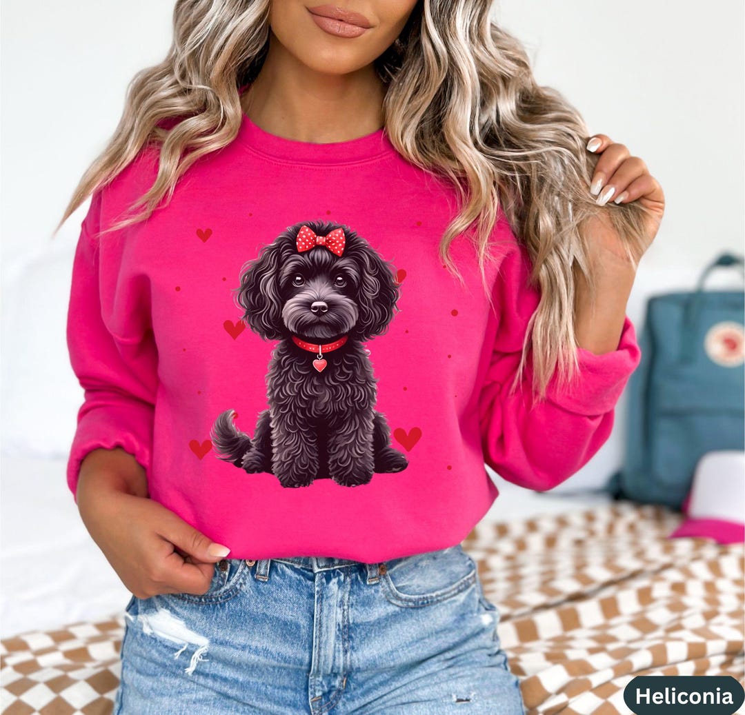 Black Cavapoo Dog Valentines Sweatshirt, Dog Lover Crewnecked Sweater ...