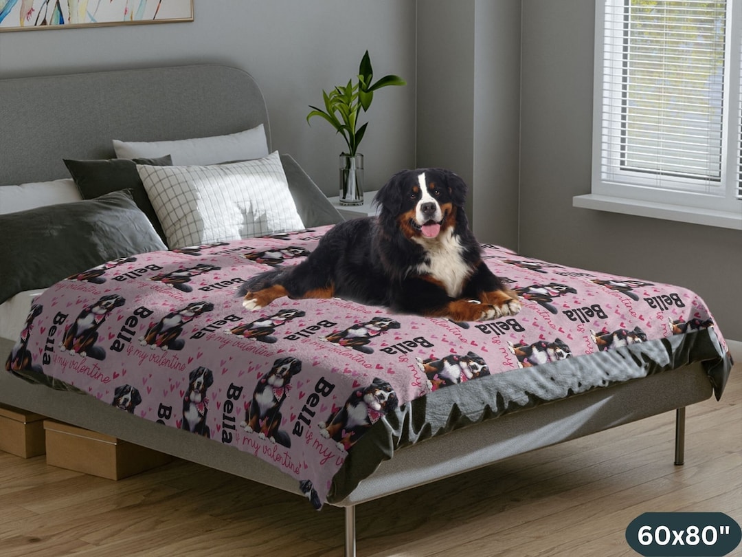Bernese Mountain Dogs Personalized Blanket Dog Mom Person Gift, Pink Bow Day Dog Blanket, Plush