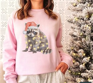 Sweat Raton Laveur Noël - Lunettes De Soleil & Bonnet Père Noël - Design Rétro Humoristique - 241g