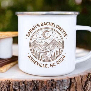 Bachelorette Party Mugs, Custom Group Camping Personalized Camp Mug, Girls Camping Weekend Trip,Cabin Weekend,Personalized Campfire Mug Gift