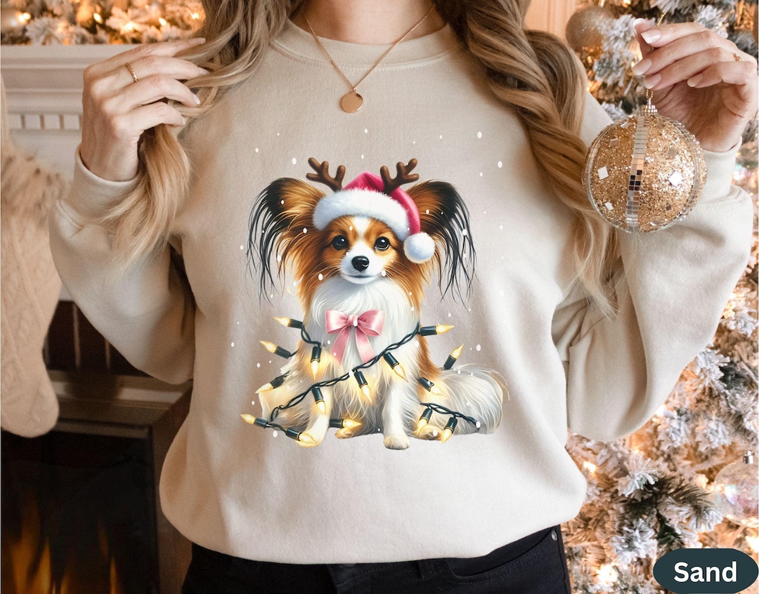 Papillon Christmas Shirt, Dog Shirt Crewnecked, Dog Shirts Hers
