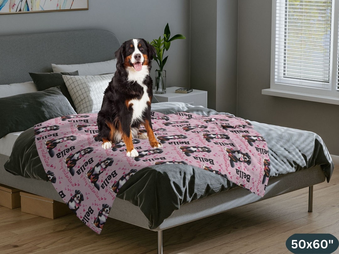 Bernese Mountain Dogs Personalized Blanket Dog Mom Person Gift, Pink Bow Day Dog Blanket, Plush