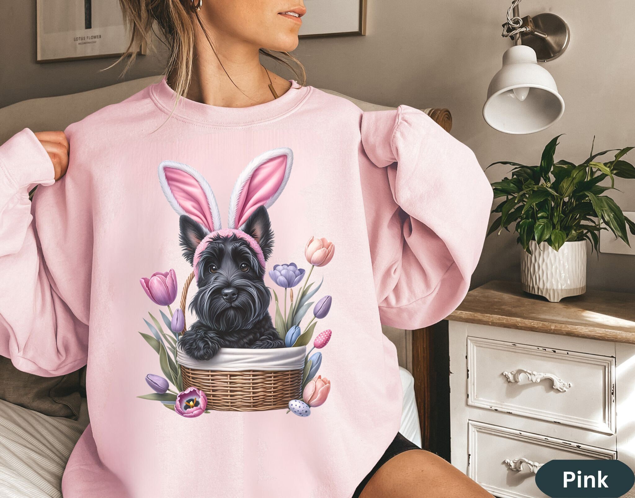 Scottie Easter Bunny Shirt Floral Dog Mama Shirt Scottish Terrier Mom Person Sweater, Spring Dog Shirt for Person, Dog Lover Mama Sweatshirt