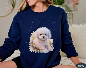 Bichon Frise Christmas Lights Sweatshirt, Dog Mom Gift - Etsy