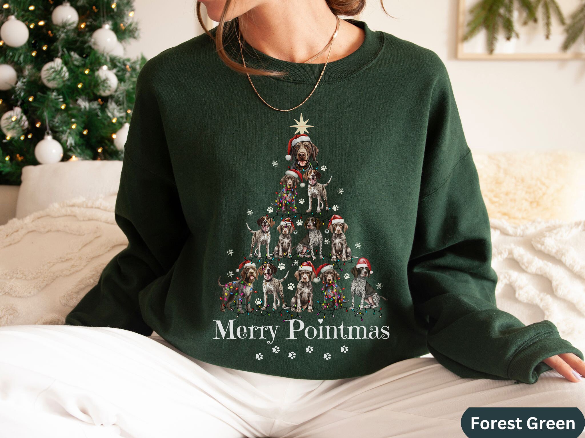 Sweat-shirt Noël Chien Braque Allemand - Motifs Lumières De Noël, Unisexe Adulte