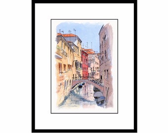 Venice Italy “Canal Bridge” - Signed Watercolour Art Print