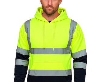 Hi Vis Hoodie High Visibility Pullover Workwear Reflective Safety Sweatshirt