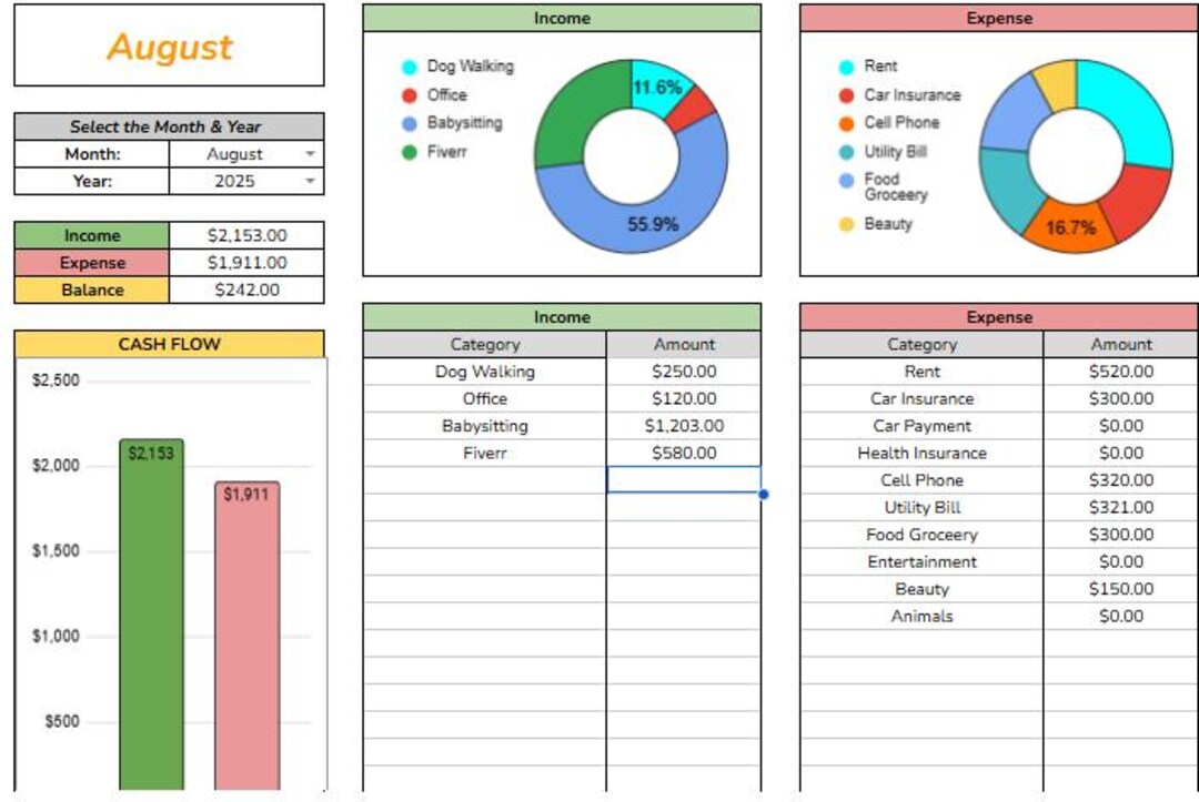 Excel Income and Expense Tracker: Budget Planner Spreadsheet (digital ...