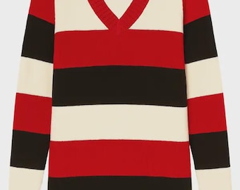 Plus Size Striped Sweater Dress - Long Sleeve V-Neck Jumper