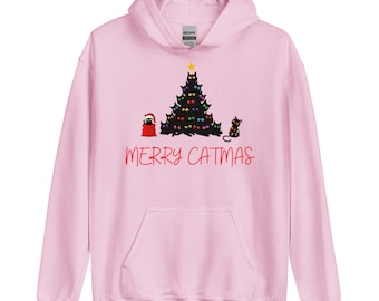 festive winter hoodie - merry catmas