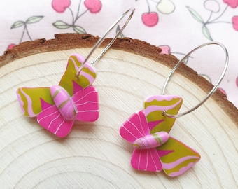 Mini Elephant Hawk-Moth hoop earrings | Fairycore Nature Jewellery | Cottagecore Clothing | Polymer Clay Brooch | Handmade Gifts for Her