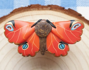 Peacock Butterfly Pin Badge | Fairycore Nature Jewellery | Cottagecore Clothing | Polymer Clay Brooch | Handmade Gifts for Her