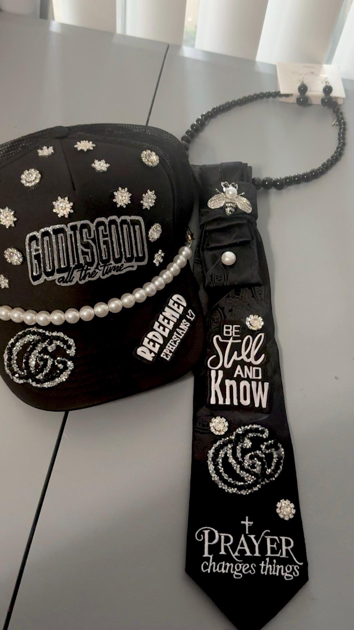 Custom Bling Tie & Hat Sets -faith Rhinestone Pearl Set for  display picture 1