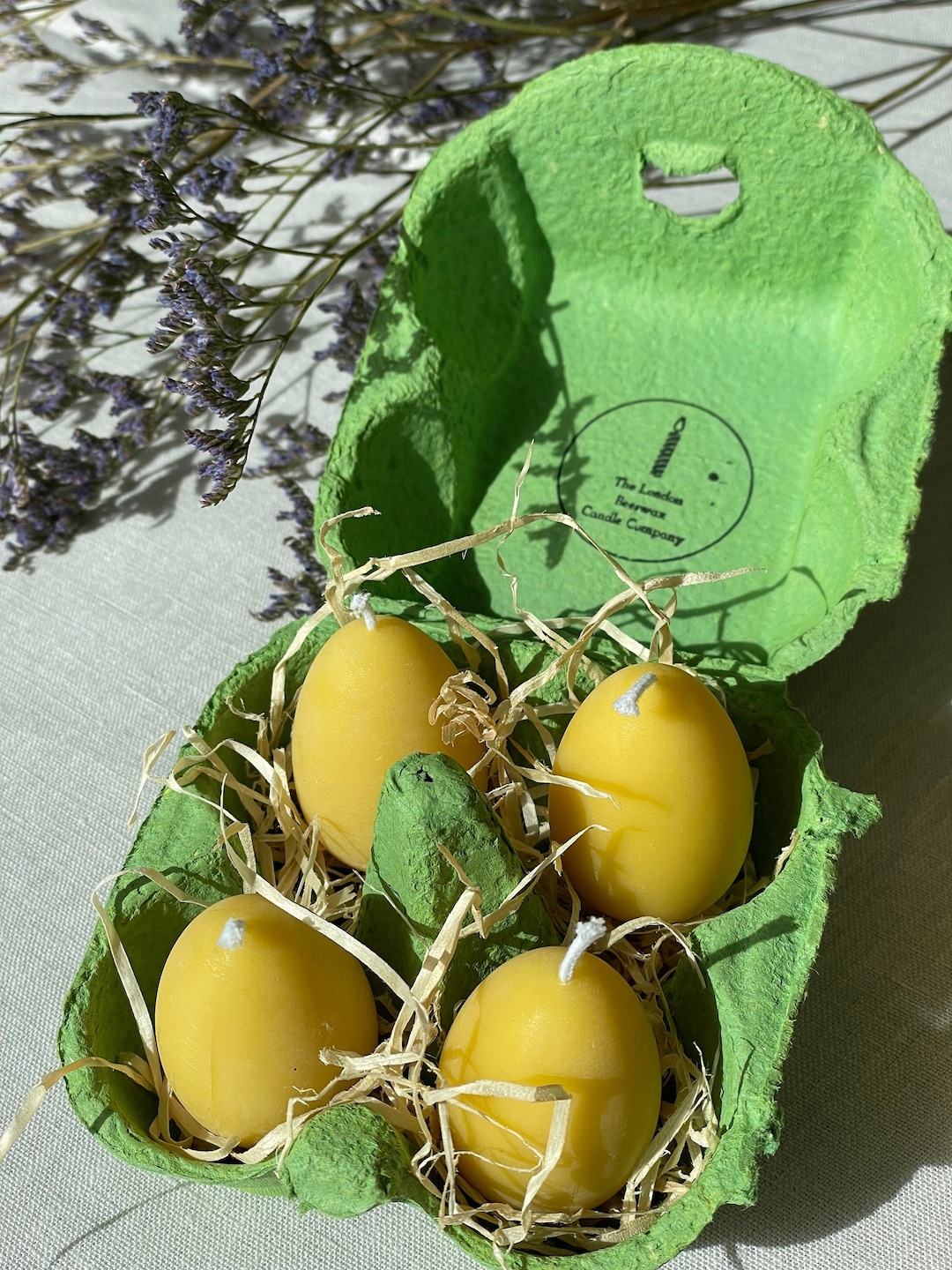 Pure UK Sourced Natural Beeswax Easter Egg Candles in Egg Box. Easter