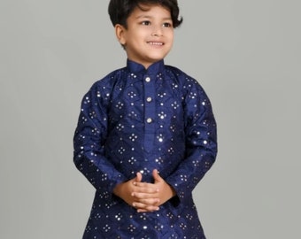 Kurta brodé bleu pour enfants, Kurta Reyon pour enfants, robes traditionnelles pour garçons, Kurta Navratri, collection Diwali Kurta